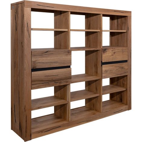 scaffale in legno di Quercia Selvatica/ Cerro 160x36x140 tabacco marrone oliato MONTREUX 243