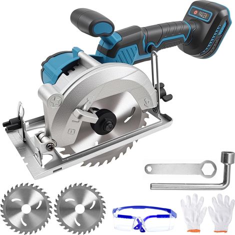 Scie circulaire à piles compatible avec la batterie au lithium 18 V – Mini scie circulaire sans balais avec 2 lames de scie (140 mm), moteur en cuivre peut couper en diagonale 6200 tr/min pour (1/5)
