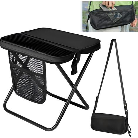 Tabouret Pliant Portable – Petit Tabouret Pliable pour Adultes, Chaise de Camping Légère avec Sac de Rangement, Idéal pour Randonnée, Pêche, Jardin, Files d’Attente, Voyage (Noir) (1/5)