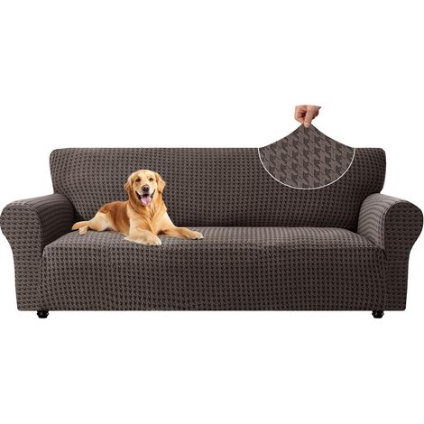 Sofa Überzug 3 Sitzer Braun, Stretch Sofabezug mit Armlehne, Kratzfest & Rutschfest (1/5)
