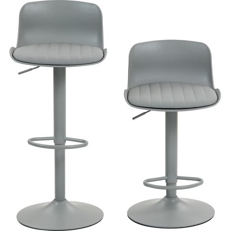 Lot de 2 tabourets de bar modernes réglables avec assise en simili cuir et dossier en plastique, pieds métalliques avec repose-pieds (1/5)