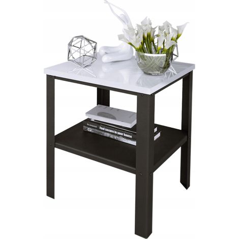 Schraubtisch mit Ablage für Loft-Wohnzimmer, 40x40x45 cm, Schwarz + Mattweiß (1/5)