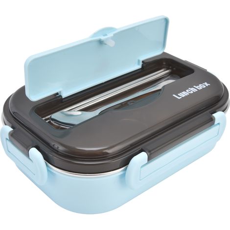1-Liter-Bento-Box aus Edelstahl 304, auslaufsicher, tragbar, mit Essstäbchen und Löffel für Picknicks, blau (1/5)