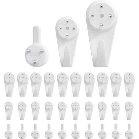 Ganchos de pared [30 piezas], XU, Ganchos de pared para marcos de fotos, Kit para colgar cuadros, Clavos de pared para colgar cuadros, fotos, espejos --Crezuo