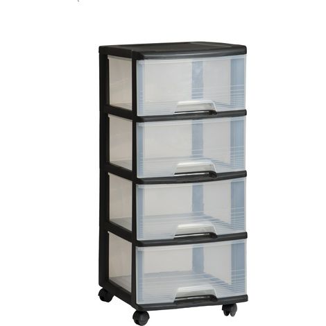 Curver VB 771319 Tray Sistema 4 x 20L + Wheels, plástico, Black, 1.1000000000000001 X 1.1000000000000001 cm