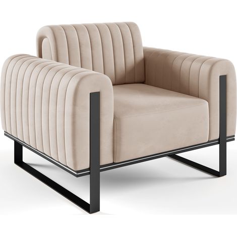 Selsey Parissa - Sessel, Samt Hellbeige schwarze Füße, 106 cm (1/5)