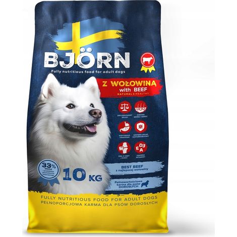 BJÖRN PREMIUM Croquettes pour chiens adultes au bœuf (33 % de viande) 10 kg Sans OGM