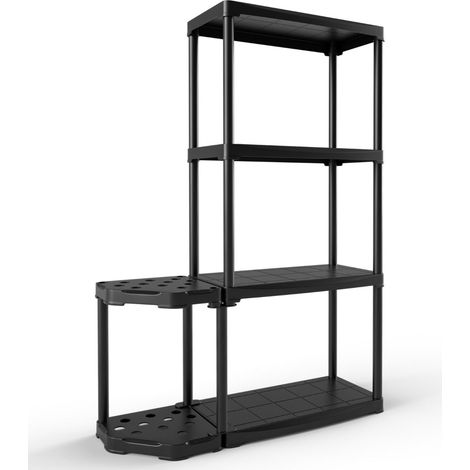 Scaffale portaoggetti a 4 ripiani 89 x 30 x 133 cm con portautensili extra-resistente stile moderno polipropilene nero 200020098