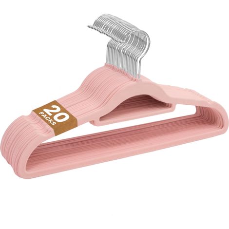 Lot de 20 Cintres Velours Rose – Anti-Glisse Fins Gain de Place, Crochet Pivotant 360°, Porte-Cravate, Cintres Penderie Adultes pour Vestes Chemises Robes, Rangement Armoire Dressing (1/5)
