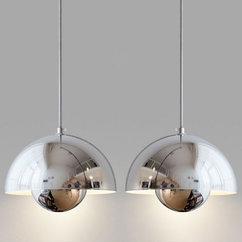 Modern Pendelleuchte Kreative Metall Hängeleuchte Lampenschirm Höhenverstellbare Kronleuchter 2 Stück Silber (1/5)
