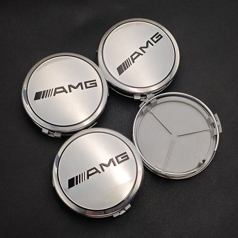 Lot de 4 cache-moyeux de roue de voiture de 75 mm pour Mercedes-Benz AMG – Modèles W176 W177 W204 W205 W212 W213 W206 X253 W117 W167 (Classes A, E, C) – Finition Argent (1/2)