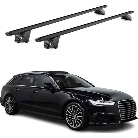 OMAC Dachträger Aluminium TÜV geprüft für Audi A6 C7 Avant 2011-2018 – Für integrierte Dachreling – T Nut – Max 100 kg – 2 Schlösser Schwarz (1/5)