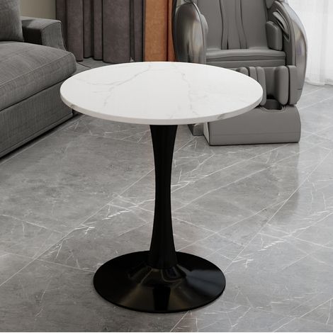 Tavolino rotondo 70.1 cm nero e bianco in marmo artificiale dal design minimalista (1/5)
