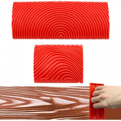 Lot de 2 pinceaux à rouleau en caoutchouc pour peinture imitation bois, rouge (1/5)