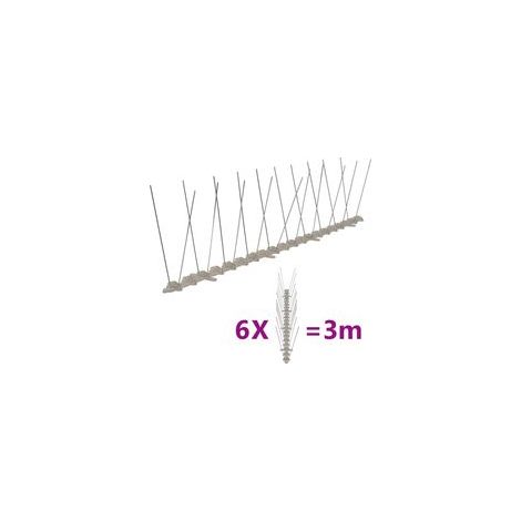 Set mit 6 Vogelabwehrspitzen, 3 m Kunststoff, 2 Reihen - Crezuo