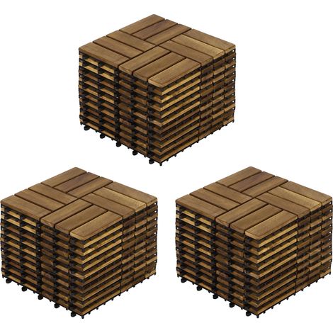 Dalles de terrasse emboîtables, bois d'acacia durable, assemblage facile à faire soi-même, 32pcs-30x30cm, Bois d'acacia jaune-b (1/2)
