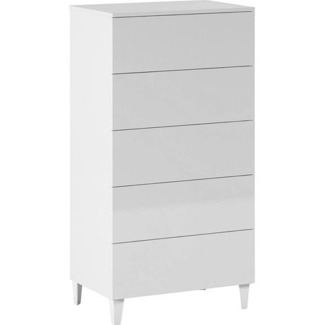 Cassettiera Aaron, Settimanale a 5 cassetti, Mobile Comò per camera da letto, Settimanale moderno, 61x40h117 cm, Bianco