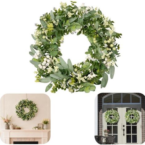 Couronne de feuillage artificiel 45 cm - décoration suspendue pour mariage, vert (1/5)