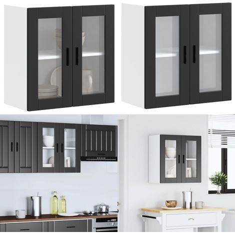 vidaXL Küchen-Hängeschrank mit Glastür Porto Schwarz (1/5)