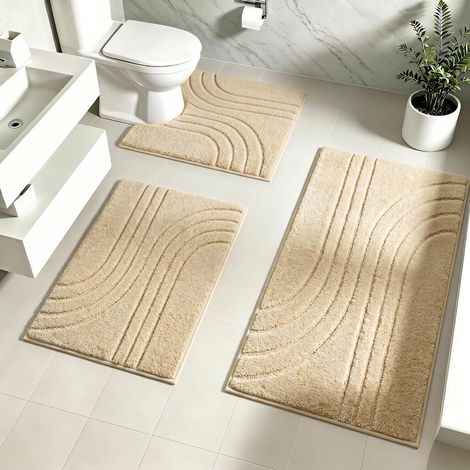 Set de 3 Tapis de Bain Absorbant Beige (1/5)