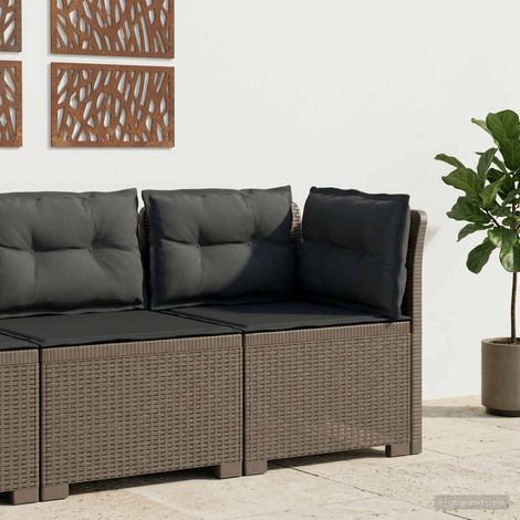 Canapé d'angle de jardin 1 place aspect rotin en PP avec coussins gris clair et anthracite - PANGIVO (1/5)
