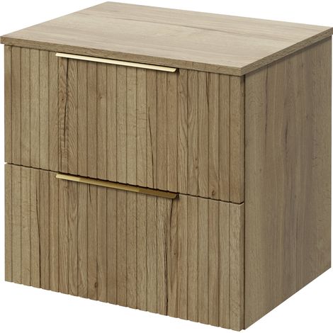 Helix 460 Fluted Autumn Oak 600mm Wall Mounted 2 Drawer Vanity Unit for Countertop Basins