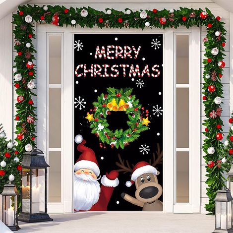 Nouvelle décoration adhésive de porte pour Noël, toile de fond festive, tapisserie murale pour porte de chambre, largeur de porte - SDMT-028 - 110 x 180 cm