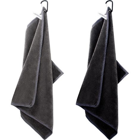 Lot de 2 serviettes de golf absorbantes multifonctions avec mousqueton pour sacs de golf, fitness, sport, yoga en plein air (2 couleurs) (1/5)