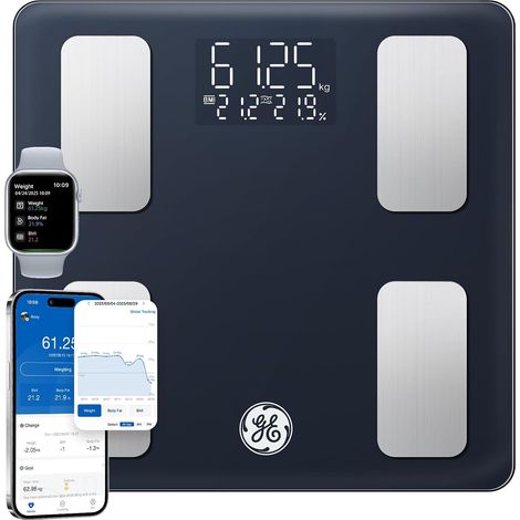 Balance Pese Personne Intelligent, 13 Mesures Corporelles IMC 180kg Grand Écran Pese Personne Masse Graisseuse et Muscle Noir (1/5)