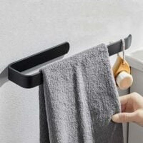 Porte-serviettes mural anneau noir mat sans perçage, support mural moderne pour salle de bain cuisine et WC (1/5)