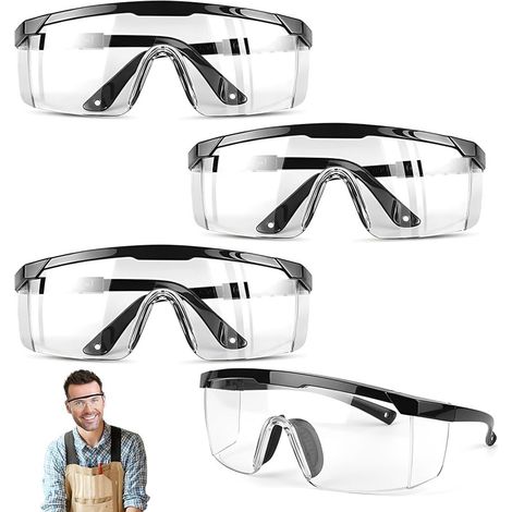 Set of 4 Protective Work Glasses, Anti-Fog, Anti-Saliva, for Glasses Wearers, 15 cm, Black (1/5)