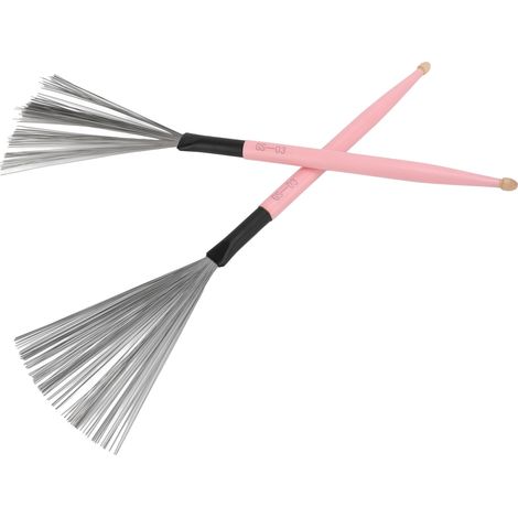 Lot de 2 balais de batterie à double extrémité, baguettes en érable, fil de caoutchouc, balais de percussion portables, adaptés aux groupes, roses. (1/5)
