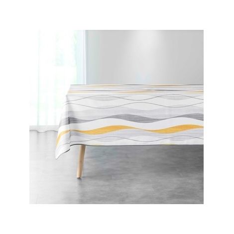 Nappe rectangle "Ondulys" à motifs ondulations - Blanc/jaune - 150 x 240 cm - Livraison gratuite (1/3)