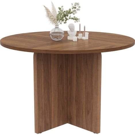 CHICFURN Mesa de comedor redonda de 120 cm para 4-6 personas, estilo nórdico minimalista, acabado en madera oscura, ideal para reuniones familiares y salón (1/5)