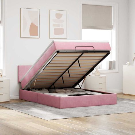Ottoman-Bett mit Matratze & LEDs Rosa 140x200 cm Samt (1/5)