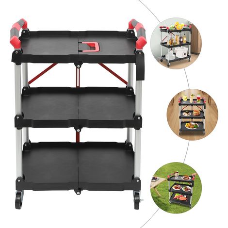 3-Tier PP Foldable Serving Cart No-Assembly Storage Shelf for Kitchen Cafe Hotel (1/5)