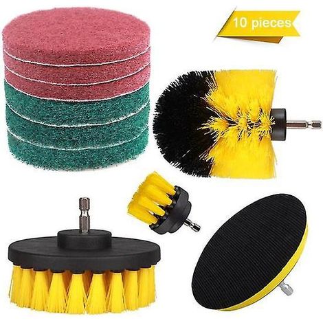 10pcs Set Brosse De Perceuse Lectrique X Brosse De Nettoyage 2" 3,5 "4"de Rcurage De Voiture/tapis/salle De Bains (1/5)