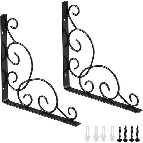 Équerres d'étagère en fer forgé noir – Lot de 2, supports triangulaires robustes pour étagères murales (1/5)