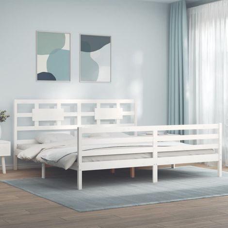 Massivholzbett mit Kopfteil Weiß 200x200 cm vidaXL (1/5)