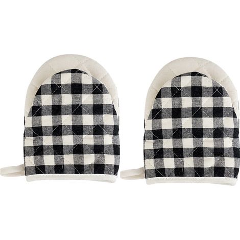 Gants de cuisine courts en coton pour four et barbecue - Noirs (1/4)