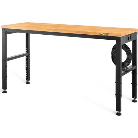 Table de travail réglable en hauteur 122cm x 61cm x 97cm avec prises, capacité 900KG, dessus bois dur et cadre métal (1/5)