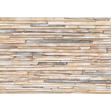 papier peint panoramique imitation bois beige - Komar (1/2)