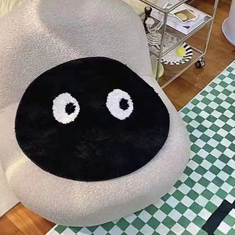 Joli tapis rond noir pour chambre, chevet, usage domestique, tapis créatif à motif visage noir, 60 x 60 cm (1/5)