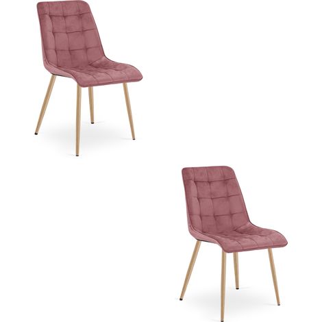 Chaise - leobert - split - velours rose foncepieds chene - lot de 2 211770220