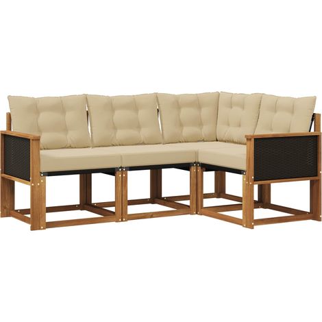 Set di divani da esterno con cuscino 4 pz Salotto da Giardino Naturale e Beige (1/5)