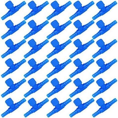 CSPARCV Confezione da 30 valvole dell'aria per acquario a forma di T in plastica - Connettore per tubo dell'acquario - Blu (1/4)