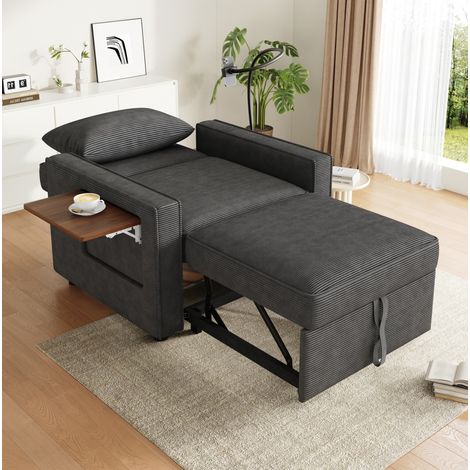Sillón cama 1 plaza 93x150x85 cm gris con USB y soporte para teléfono MEUBLIV (1/5)