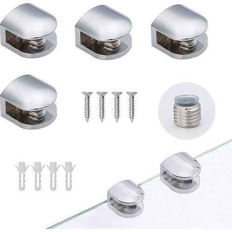 4 Pcs Pince De Support De Verre,Pince À Verre Pince Support En Alliage De Zinc Bains Pince De Verre Clips Pince Support D’Étagère En Verre Réglable Verre Pour Tablettes En Verre De 4-7 Mm D'É (1/5)