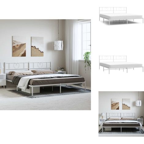 Bettgestell mit Kopfteil Metall Weiß 183x213 cm - Metallbettfundament - Doppelbett - Weißes Bettgestell - Boxspringrahmen - Bettrahmen (1/5)