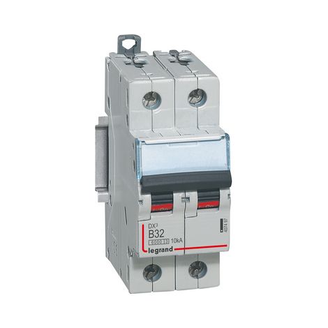 Disjoncteur DX³6000 10kA arrivée haute et départ bas à vis 2 Pôles 230V à 400V 32A courbe B 2 modules LEGRAND 407497